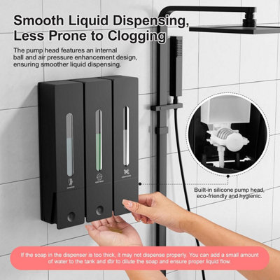 Shampoo and Conditioner Dispenser Wall Mounted Triple Chamber