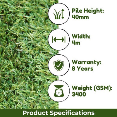 Shamrock 40mm Artificial Grass,Premium Artificial Grass,Pet-Friendly Artificial Grass-10m(32'9") X 4m(13'1")-40m²