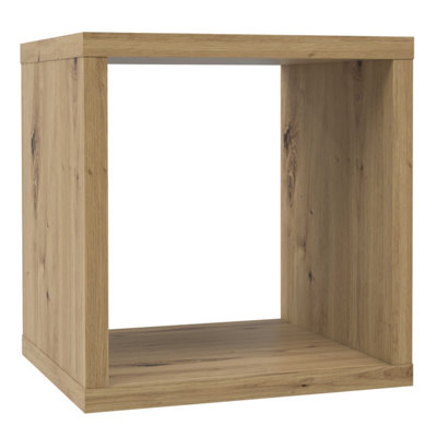 Shanghai Oak-Effect Cube Storage Unit with 1 Shelf, Small Rustic Side Table