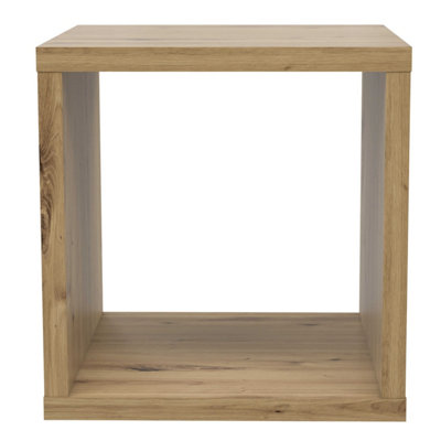 Shanghai Oak-Effect Cube Storage Unit with 1 Shelf, Small Rustic Side Table