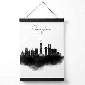 Shanghai Watercolour Skyline City Medium Poster with Black Hanger
