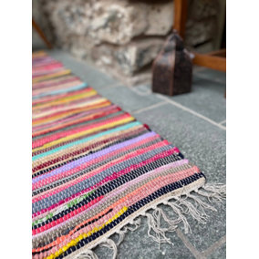 SHANTI Shabby Chic Rag Rug Flat Weave Design - L100 x W165 - Multicolour