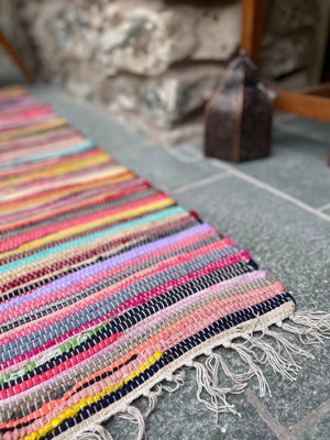 SHANTI Shabby Chic Rag Rug Flat Weave Design - L60 x W150 - Multicolour