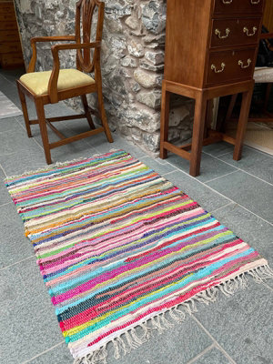 SHANTI Shabby Chic Rag Rug Flat Weave Design - L60 x W245 - Multicolour