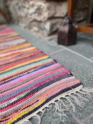 SHANTI Shabby Chic Rag Rug Flat Weave Design - L75 x W240 - Multicolour