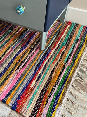 SHANTI Shabby Chic Rag Rug Multicolour Flat Weave Design 100 cm x 165 cm