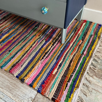 SHANTI Shabby Chic Rag Rug Multicolour Flat Weave Design 100 cm x 165 cm