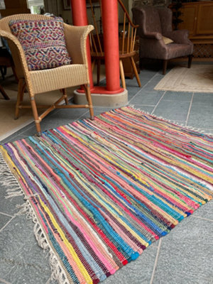 SHANTI Shabby Chic Rag Rug Multicolour Flat Weave Design 100 cm x 165 cm