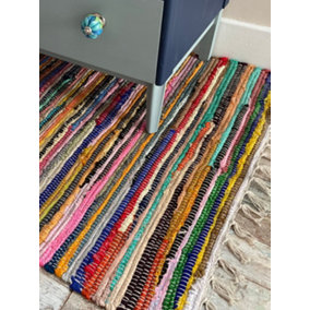 SHANTI Shabby Chic Rag Rug Multicolour Flat Weave Design 150 cm x 210 cm