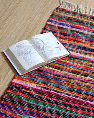 SHANTI Shabby Chic Rag Rug Multicolour Flat Weave Design 75 cm x 120 cm
