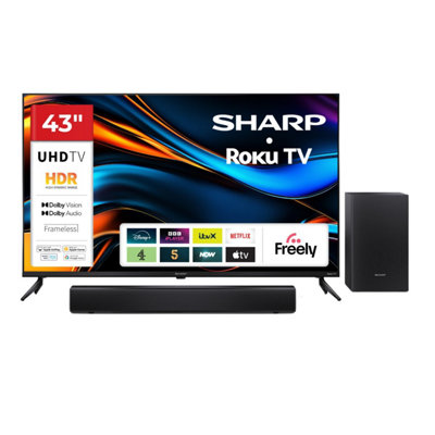 Sharp 43HJ4225KB 43 Inch 4K Ultra HD Roku Smart TV with HT-SBW121K 2.1 ...