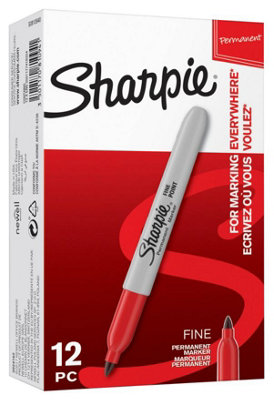 SHARPIE - Fine Bullet Tip Permanent Marker Pens - Pack of 12 (Red)