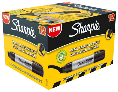 SHARPIE - Large Chisel Tip Magnum Metal Barrel Permanent Marker Pens - Pack of 12 (Black)