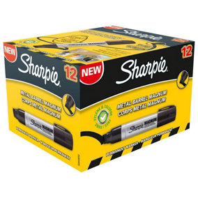 SHARPIE - Large Chisel Tip Magnum Metal Barrel Permanent Marker Pens - Pack of 12 (Black)
