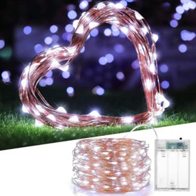 Shatchi 100 LED/10m Fairy String Lights Copper Wire Battery Operated Cool White LEDs Twinkle Waterproof Lights for Decoration,2pk