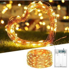 SHATCHI 100LED Fairy String Lights Copper Wire Battery Operated Warm White LEDs Twinkle Waterproof Lights for Decoration,10m,2pk