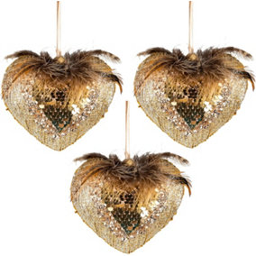 Shatchi 10cm Gold Heart - 3Pcs Christmas Hanging Decorations