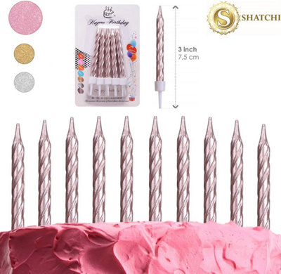 Shatchi 10pcs Rose Gold Candles for Birthday Wedding Anniversary Party Cake Topper Decoration