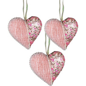 Shatchi 12cm Heart Baby Pink - 3Pcs Christmas Hanging Decorations