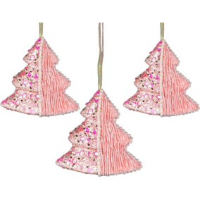 Shatchi 12cm Tree Baby Pink - 3Pcs Christmas Hanging Decorations