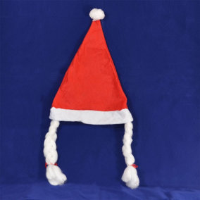 Shatchi 12pcs Hat with Plaits & Ribbon Mrs Miss Santa Claus Xmas Fancy Dress Party Accessories Fun, Red