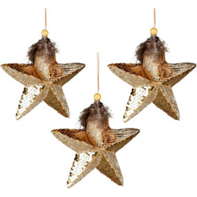 Shatchi 15cm Gold  Star - 3Pcs Christmas Hanging Decorations