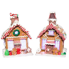 SHATCHI 17cm Prelit Christmas Gingerbread House Lighted Candy Village Cottage for Xma Tabletop Mantel Decoration Novelty , Ceramic