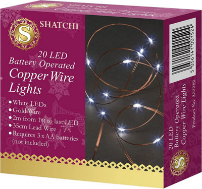 Shatchi 20 LEDs Gold Wire With Cool White LEDs Copper Wire Indoor Battery Operated StringLights