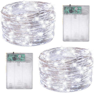 Shatchi 20LED/2m Fairy String Lights Silver Wire Battery Operated Cool White LEDs Twinkle Waterproof Lights for Decoration,2pk