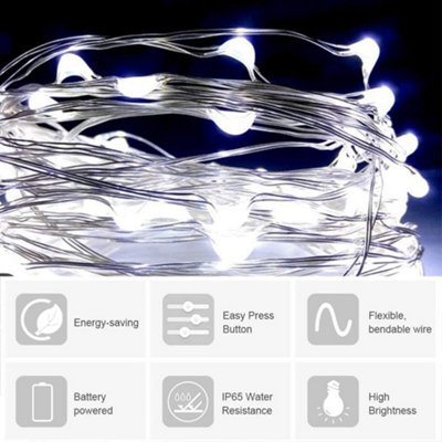 Shatchi 20LED/2m Fairy String Lights Silver Wire Battery Operated Cool White LEDs Twinkle Waterproof Lights for Decoration,2pk