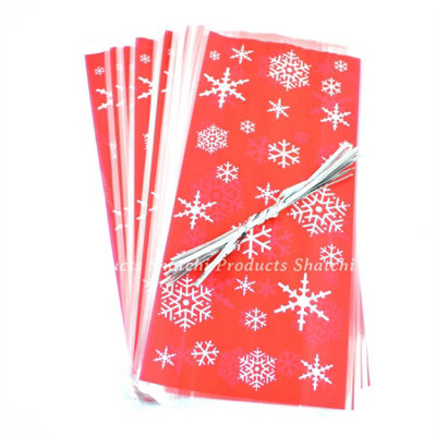 Shatchi 20Pcs RED Christmas Cello Cellophone Snowflake Design Party Table Decorations Sweet Favour Bags