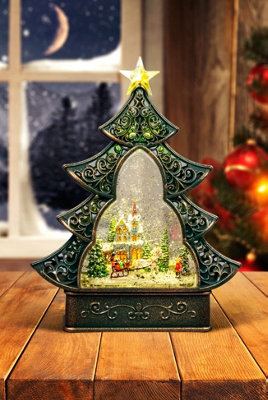 SHATCHI 25cm Christmas Festive Nativity LED Lights Up Lantern with Glitter Xmas Home Decor Gifts Present