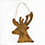 SHATCHI 26cm Golden Christmas Wooden Hanging Deer Wall Decoration Xmas Home Office Holiday Decorative Centrepiece