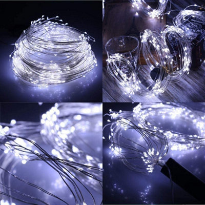 Shatchi 2M Long 20 Cool White LED Lights Silver Copper Wire Indoor Battery Operated StringLights