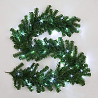 Shatchi 2m Pre-Lit Green Christmas Garland Alaskan Pine for Fireplaces - 50 Ice White LEDs
