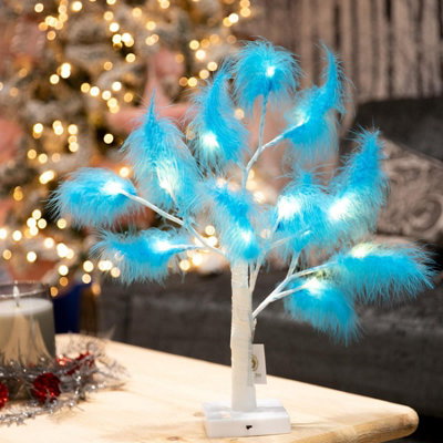 Shatchi 2Pcs 55cm Light Blue Feather Tree Table Lamp Warm White LEDs ...
