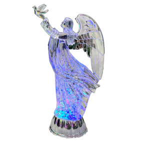 Shatchi 30cm LED Light Up Angel Figure  Batter Operated Swirling Glitter Water Spinner Snowglobe Acrylic xmas Decoration