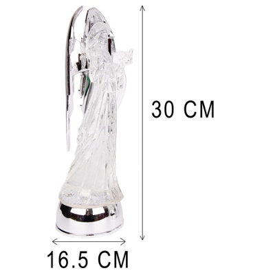 SHATCHI 33cm LED Light Up Angel Figure  Batter Operated Swirling Glitter Water Spinner Snowglobe Acrylic xmas Decoration