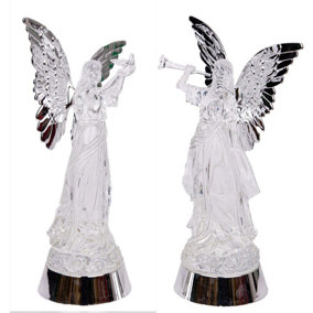 SHATCHI 33cm LED Light Up Angel Figure  Swirling Glitter Water Spinner Snowglobe-Acrylic Standing Decorations, Flying Wings
