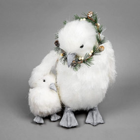 SHATCHI 34cm Christmas Tabletop Decorated with Pines Berries Showpieces Home Xmas Party Window decoration, White Penguin