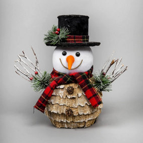 SHATCHI 34cm Christmas Tabletop Decorated with Pines Berries White penguin Standing Snowman