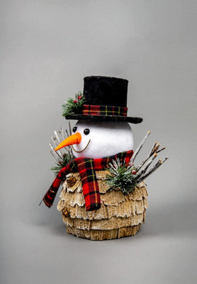 SHATCHI 34cm Christmas Tabletop Decorated with Pines Berries White penguin Standing Snowman