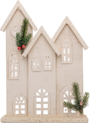 SHATCHI 35cm Battery Powered Warm White LEDs Wooden House Snow Covered Cottage Village Indoor Christmas Decorations, Wood Price Comparisons | Compare The Build