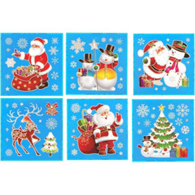Shatchi 3D Christmas Window Stickers Colourful - 6 Assorted Sheets Christmas Glass Snowflakes Sticker Christmas Scene, PVC