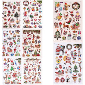 Shatchi 3D Christmas Window Stickers Metallic Colourful - 8 Assorted Sheets Christmas Snowflakes Sticker Christmas Scene, PVC