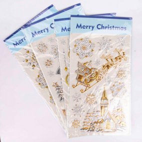 Shatchi 3D Christmas Window Stickers Snowy Gold and Silver - 4 Assorted Sheets Christmas Window Decorations Snowflakes ,PVC