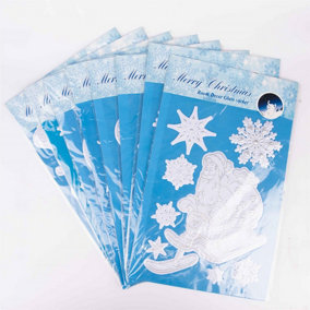 Shatchi 3D Christmas Window Stickers Snowy White and Silver - 8 Assorted Sheets Christmas Window Glass Christmas Scene, PVC