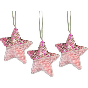 Shatchi 3Pcs Baby Pink Star 12cm - Christmas Tree Hanging Decorations  Ornaments Fairy Tale Themed Xmas Tree Pendant