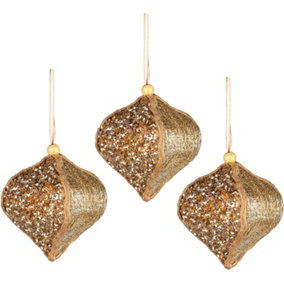 Shatchi 3Pcs Gold Sequin Bauble 10.5cm - Christmas Tree Hanging Decorations Festive Fairy Tale Themed