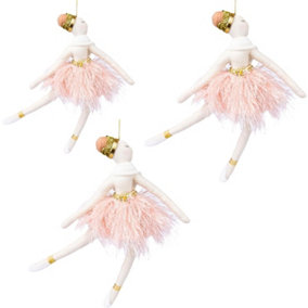 Shatchi 3Pcs Light Pink Ballerina Doll 14x20cm - Christmas Tree Ornaments Fairy Tale Themed Xmas Tree Pendant